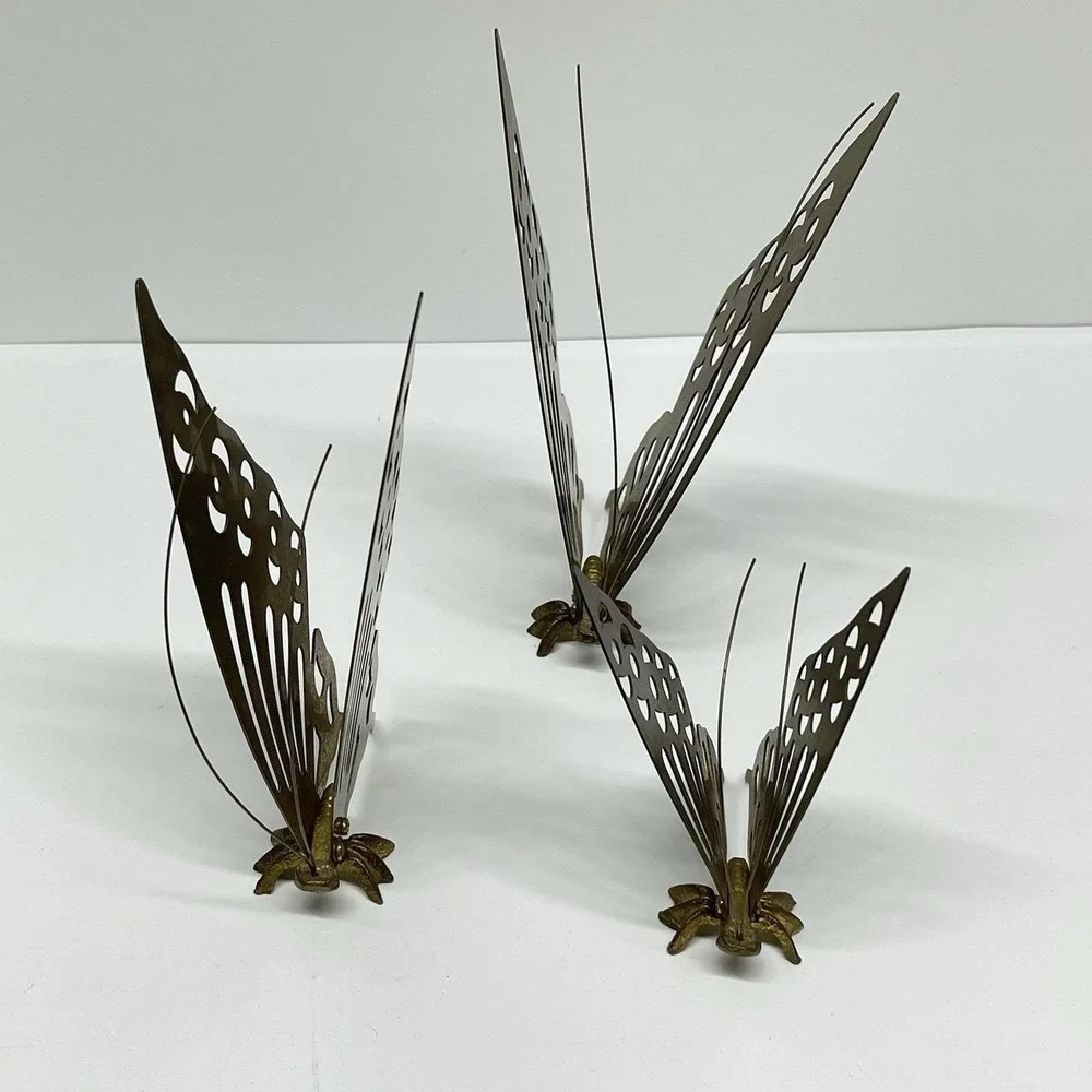 Vintage MCM Brass Butterflies Set of 3 Free Standing or Hanging Wall Decor